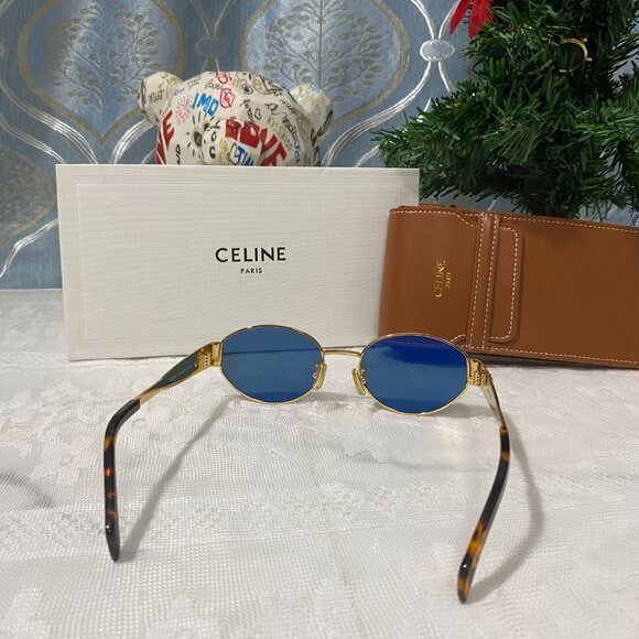 Celine Sunglasses with Gold Frame and Green Lenses main image 7